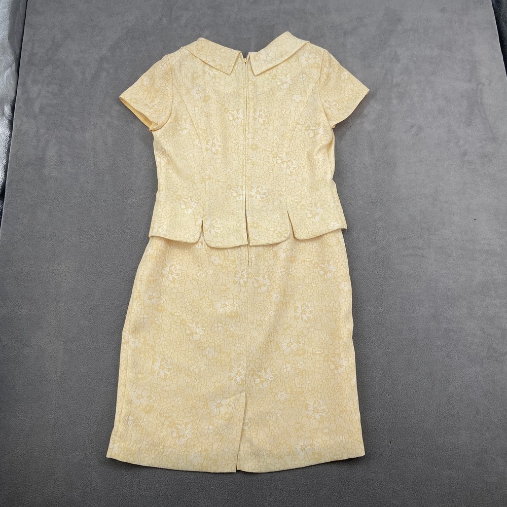 Julian Taylor Sheath Dress Womens 10 Pastel Yellow Floral Jacquard Peplum Retro - Picture 7 of 8